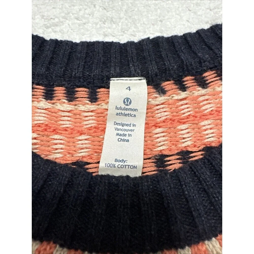 LULULEMON Devi Crew Knit Sweater Sz 4 Cotton Plum Peach Naval Blue $118